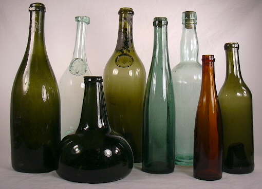 Group of 18th and 19th century wine bottles; click to enlarge.