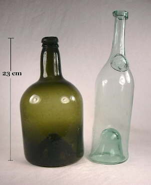 Two free-blown bottles; click to enlarge.