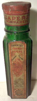 Late 19th or early 20th century capers bottle; click to enlarge.