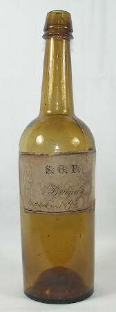 1860s era Dyottville cylinder "fifth" brandy bottle; click to enlarge.