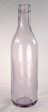 Early 20th century crown top soda bottle; click to enlarge.