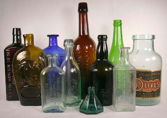 Grouping of bottle dating from the 1840s to the 1930s.