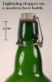 Image of a modern beer bottle with a lightning stopper; click to enlarge.